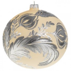 Adorno árbol de Navidad vidrio marfil plateado 15 cm