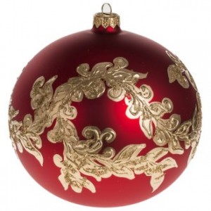 Bola de navidad vidrio soplado rojo decoraciones doradas 15 cm