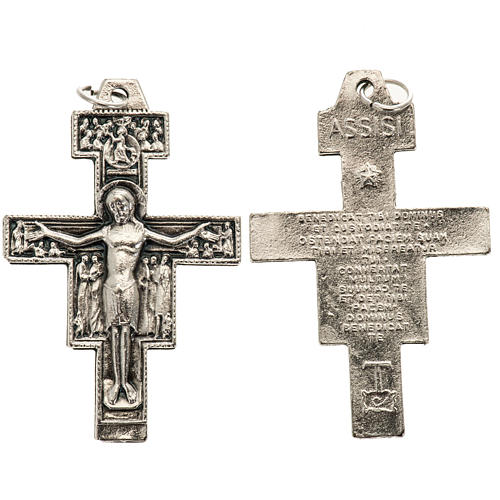 pendiente cruz san damiano metal plateado