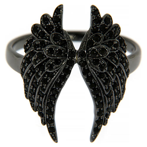 Anillo AMEN plata 925 rodiada negra alas angel zircones negros