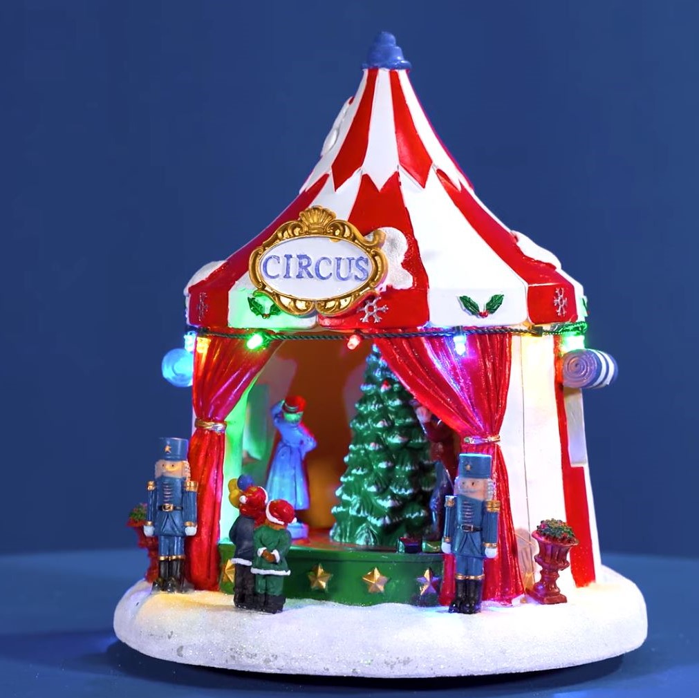 Pueblo Navidad Circo luces música pila 25x20x20 cm