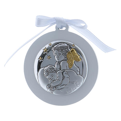 Medallón para cuna Ángeles cinta blanca bilaminado detalles oro
