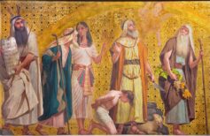 TURIN, ITALY - MARCH 15, 2017: The symbolic fresco of patriarchs Moses, Joseph, Abraham and Josue in church Chiesa di San Dalmazzo by Enrico Reffo and Luigi Guglielmino (1916).