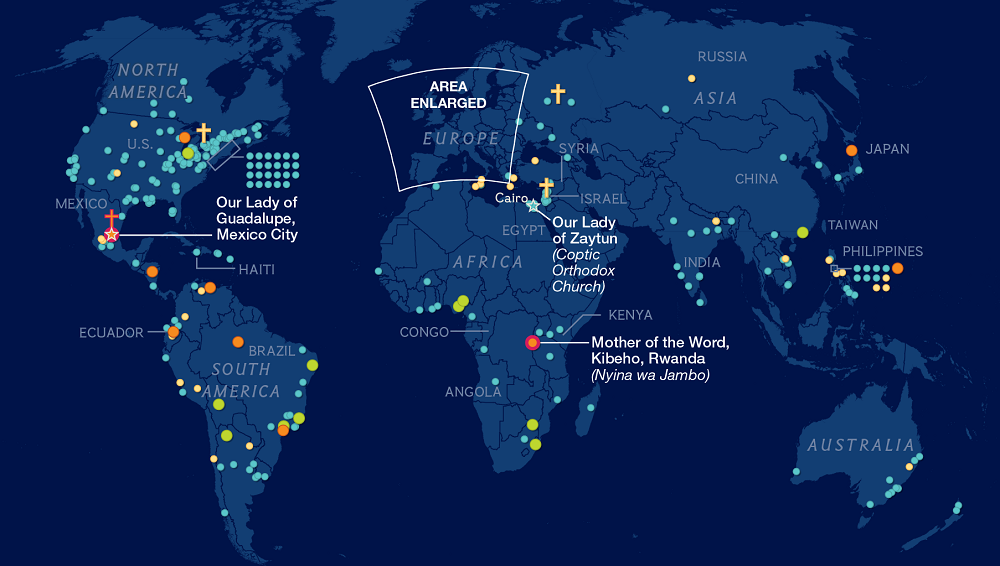 mapa de las apariciones marianas en el mundo