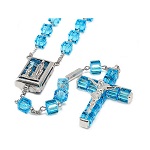 Rosario Ghirelli Virgen de Lourdes cristal de zafiro y plata rodata, cuentas 6 mm diámetro 150x150