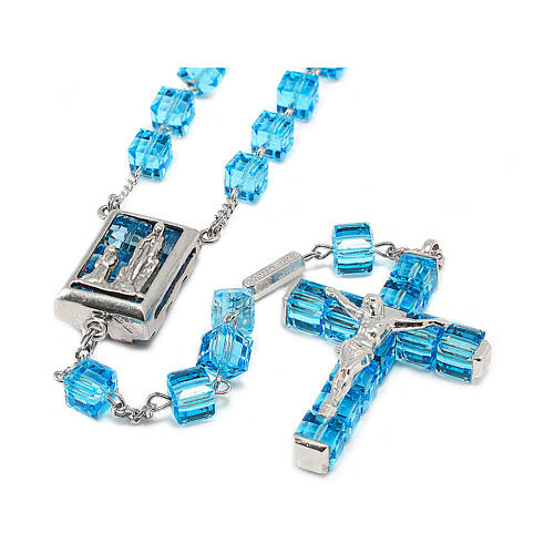 Rosario Ghirelli Virgen de Lourdes cristal de zafiro y plata rodata, cuentas 6 mm diámetro 