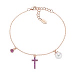 Pulsera perla y cruz con zircones AMEN plata 925 150x150