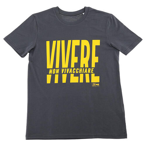 t shirt antracita algodón bio estampado amarillo vivir no malvivir pier giorgio frassati