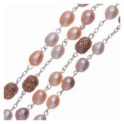 Rosario plata 925 perlas río 7 mm ovaladas pater color rosado 7 mm