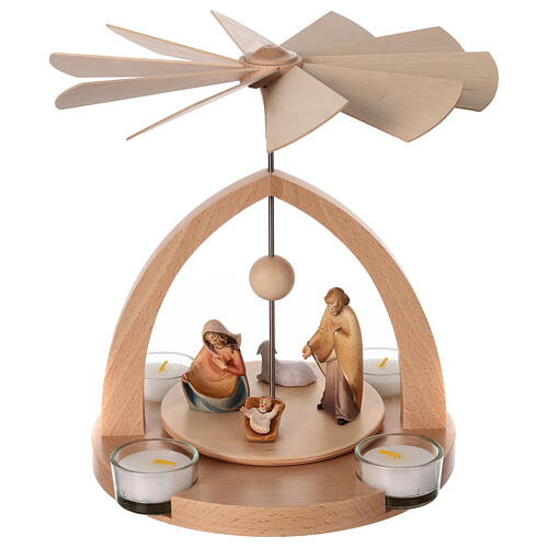 Piramide navideña madera Val Gardena natividad Kaledos coloreada