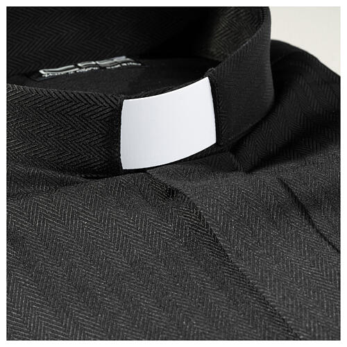 Camisa Clergy Manga Larga Planchado Fácil, Mixto Algodón Espigado Negro Cococler