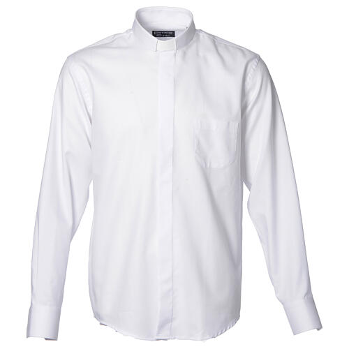 Camisa clergy sacerdote Manga Larga Planchado Fácil diagonal mixto algodón blanco Cococler