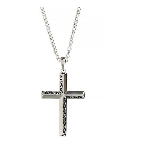 Collar plata unisex cruz bordado joyas Amen