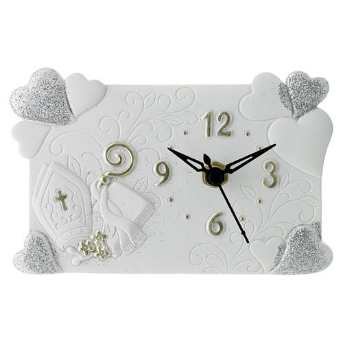 Reloj de resina 9x14 cm confirmación corazones blanco
